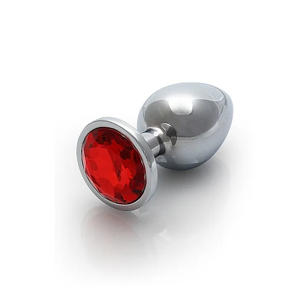 ROUND GEM BUTT PLUG MEDIUM SILVER RUBY RED