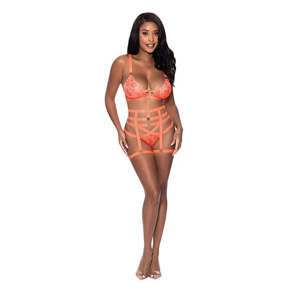 Rude Awakening Bralette, Thigh High Garter & Cheeky Panty Orange
