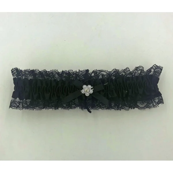 Satin Leg Garter - One Size - Black With Black Lace