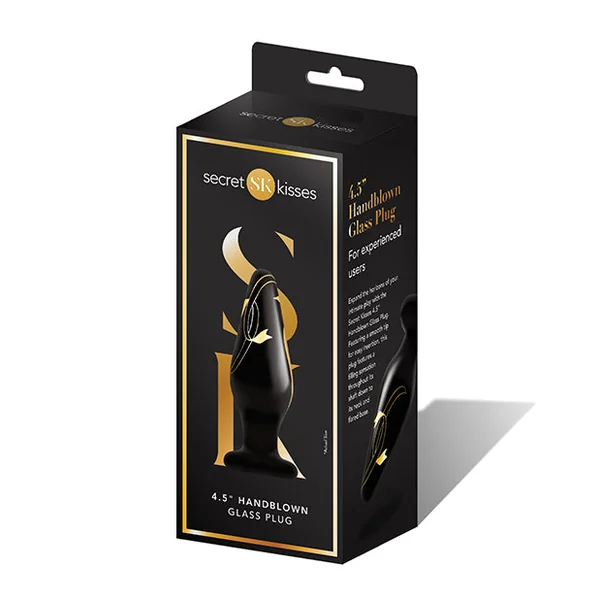 Secret Kisses 4.5" Handblown Wide Glass Plug - Black-gold