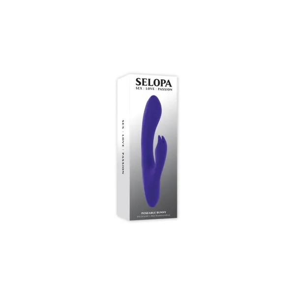 Selopa Poseable Bunny Rechargeable Silicone Dual Stimulator, Purple