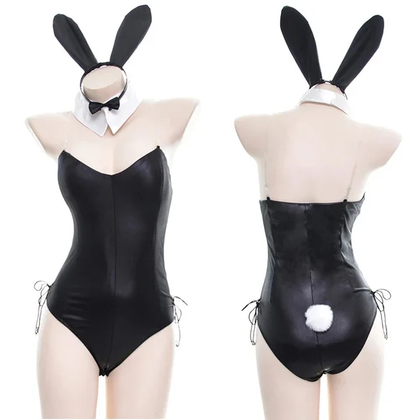 Sexy Cute Bunny Girl Faux Leather Costume – Rabbit Woman Set, High-Quality Kawaii Cosplay Bunny Outfit for Comic Shows