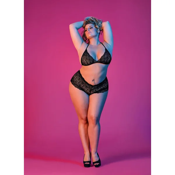 Sexy Time Triangle Bra and Cheeky Short Set - Black - 1x-3x