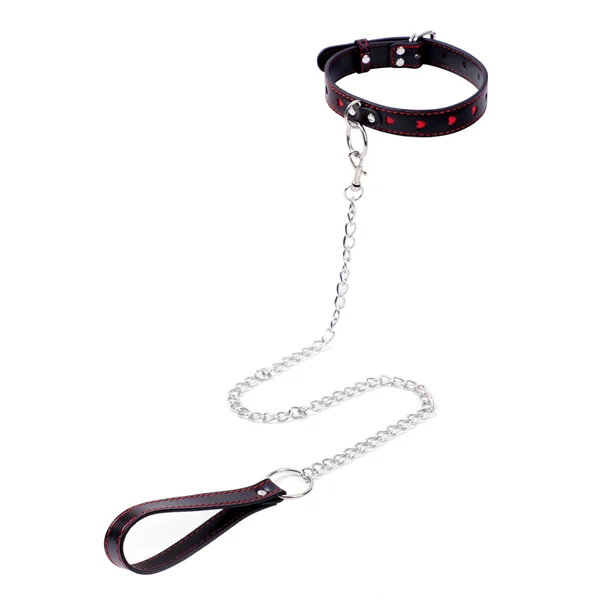Sexyland Faux Leather Heart Cutout Wide-Fit Collar & Chain Leash