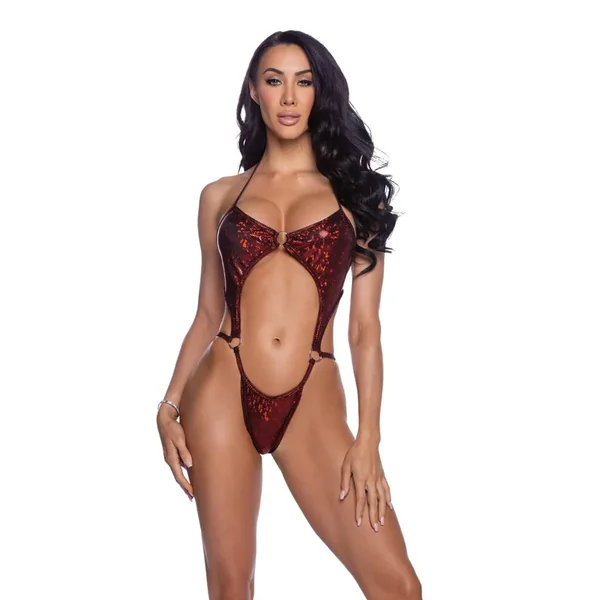 Shimmer Teddy w/Ring Detail – Red S/M