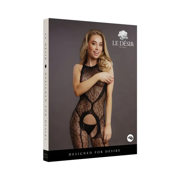 Shots Le Desir Crotchless Leopard Bodystocking Black O/S