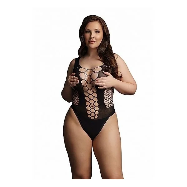 Shots Lingerie Contrast Fence Net Teddy Queen – Black