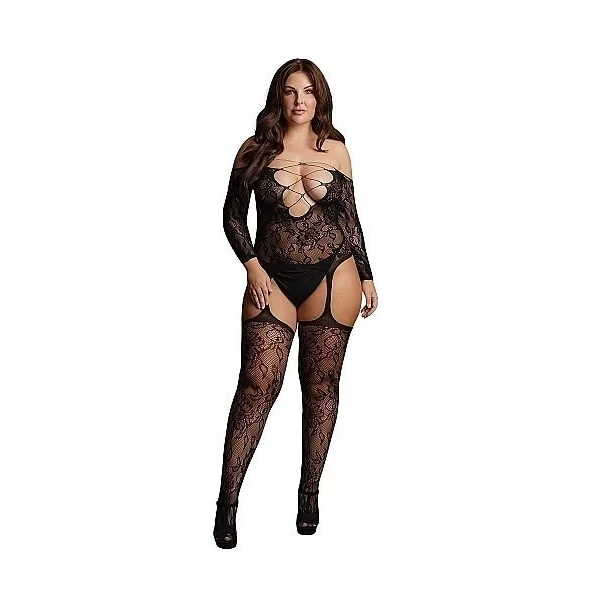 Shots Lingerie Criss Cross Neck Bodystocking Queen – Black