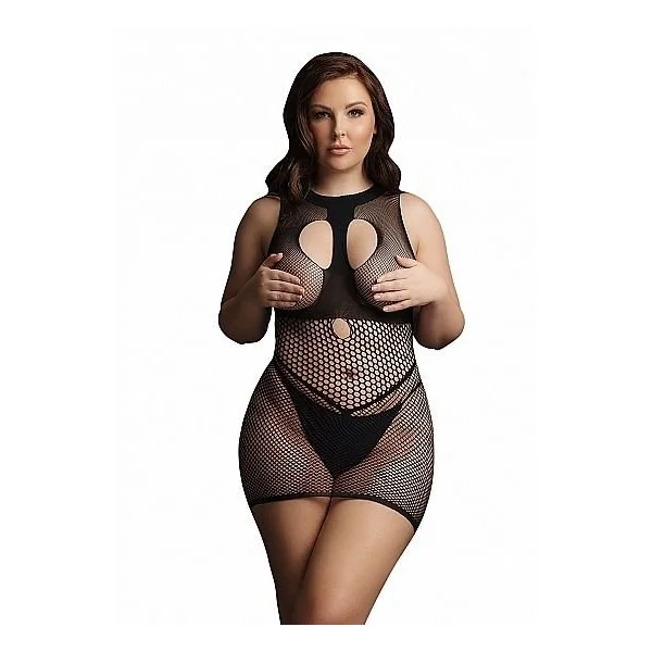 Shots Lingerie Duo Net Open Cup Mini Dress Queen – Black