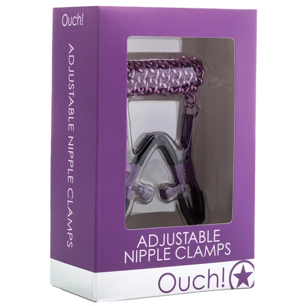 Shots Ouch Adjustable Nipple Clamps W-chain - Purple