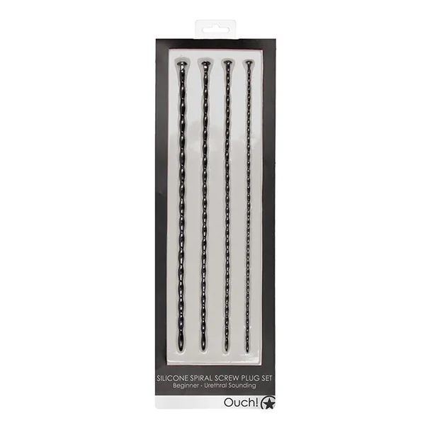 Shots Ouch Beginner Urethral Sounding Silicone Spiral Screw Plug Set - Black