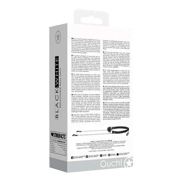 Shots Ouch Black & White Breathable Ball Gag w/Nipple Clamps – Black