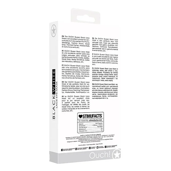 Shots Ouch Black & White Lace Eye Mask – Queen Black