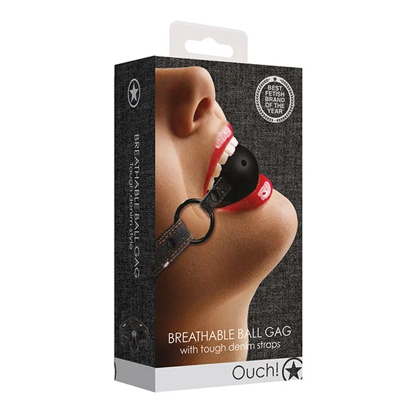 Shots Ouch Breathable Ball Gag W-denim Straps - Black
