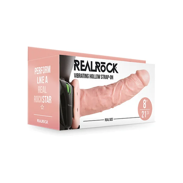 Shots Realrock 8" Vibrating Hollow Strap On W/o Balls