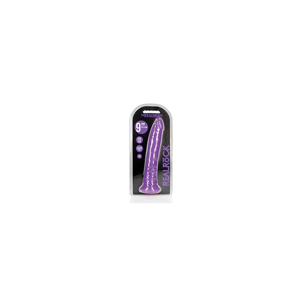Shots Realrock 9" Slim Dildo Glow In The Dark - Neon Purple