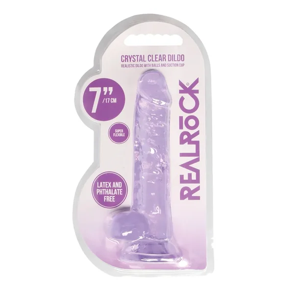 Shots RealRock Realistic Crystal Clear 7″ Dildo w/Balls – Purple