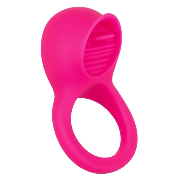 Silicone Vibrating Teasing Tongue Enhancer Cock Ring – Pink