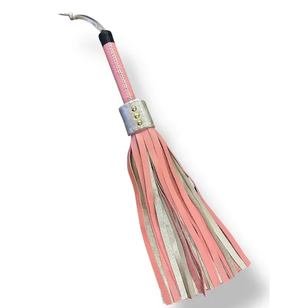 Silver & Pink Stitched Handle Leather Flogger