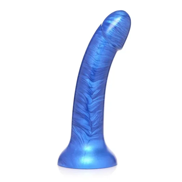 Simply Sweet Metallic Silicone Dildo 7in – Blue