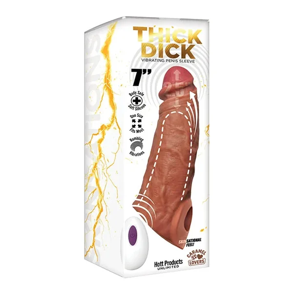 Skinsations Thick Dick Vibrating Sleeve w/Remote Control Multi-Function – Caramel