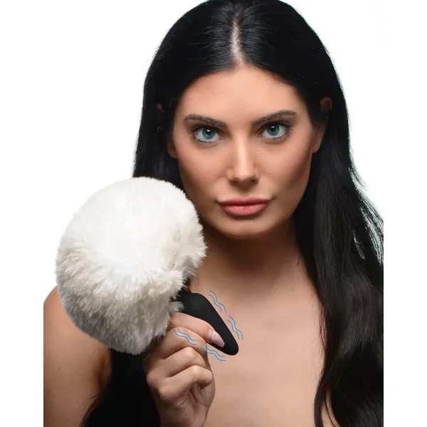 Small Vibrating Anal Plug With Interchangeable Bunny Tail – White