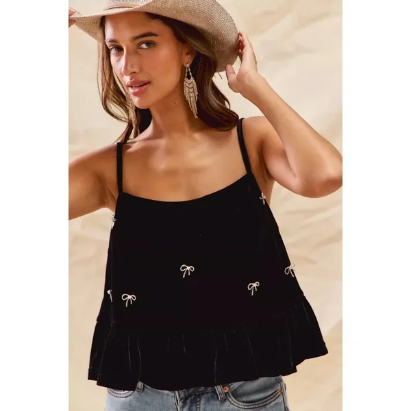 SO ME Holiday Velvet Ribbon Rhinestone Christmas Top