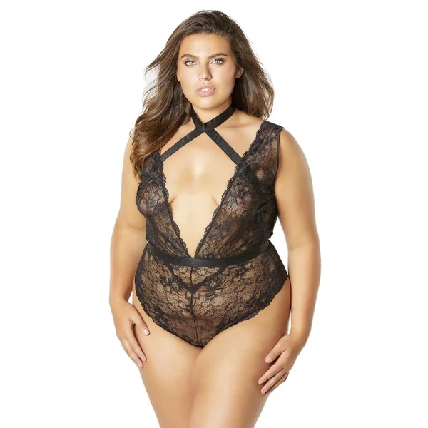 Soft Cup Teddy With Harness Choker - Black - 1x-2x