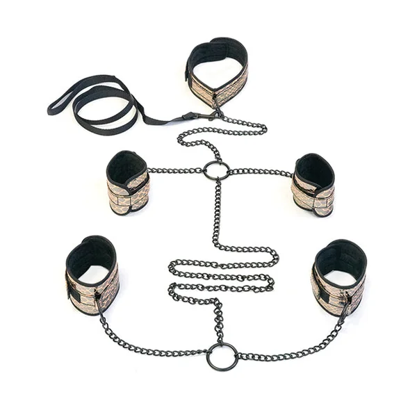 Spartacus Faux Leather Collar To Wrist & Ankle Restraints Bondage Kit W/leash