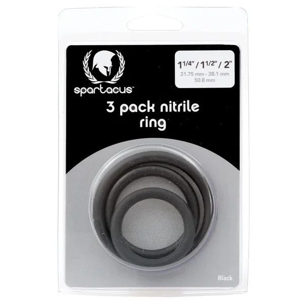 Spartacus Nitrile Cock Ring Set – Black Pack of 3