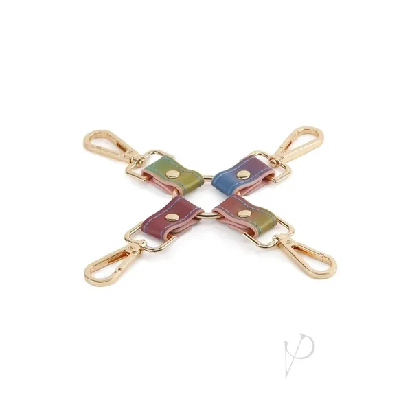 Spectra BDSM Bondage Gear Leather Hogtie Ankles Wrist Sex Restraint Rainbow