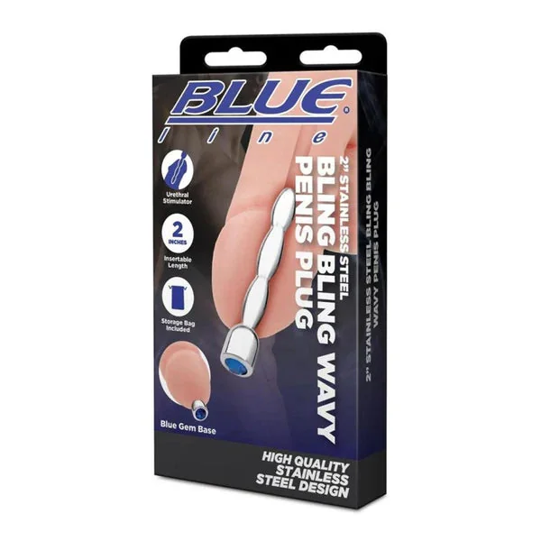 Stainless Steel 2" Bling Bling Wavy Penis Plug by Blue Line