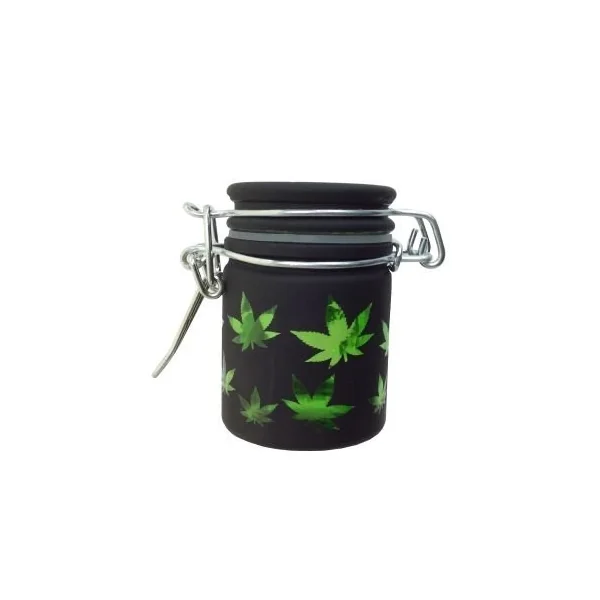 Stash Jar Mini Black Frosted/Green Leaves
