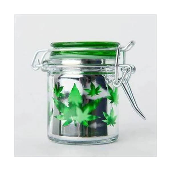 Stash Jar Mini Metallic Silver/Green Leaves