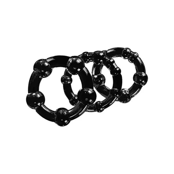 Stay Hard Beaded Cock Rings (3 Sizes) – Black