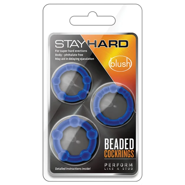 Stay Hard Blue Beaded Penis Rings (3-Sizes)