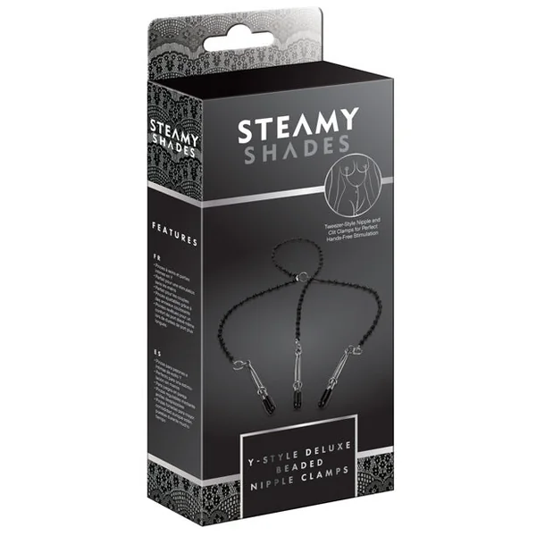 Steamy Shades Y-style Deluxe Beaded Nipple Clamps - Black/silver