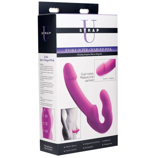 Strap U Evoke Rechargeable Vibrating Silicone Strapless Strap On - Pink