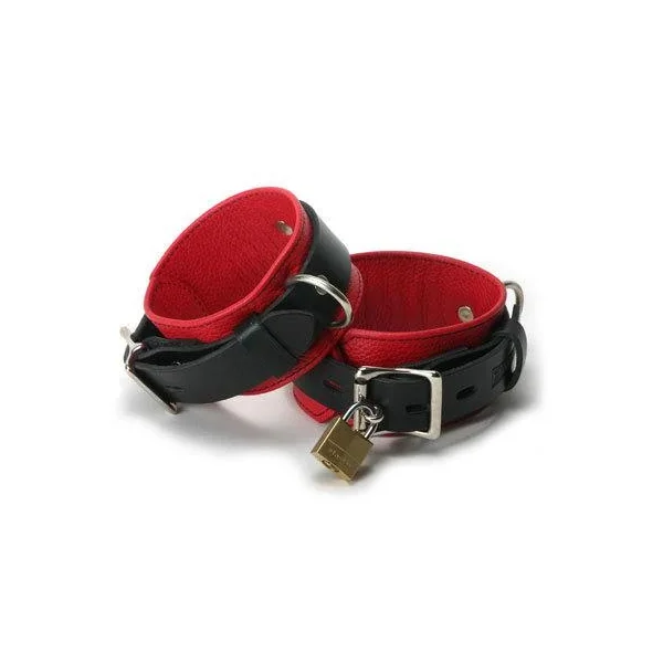 Strict Leather Deluxe Black And Red Locking Ankle Cuffs