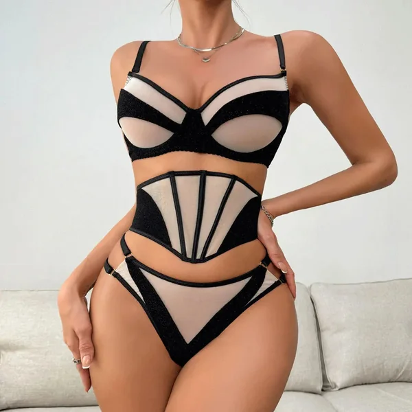 Sultry Mesh Splicing – Sexy 3-Piece Erotic Lingerie Set 💋🔥