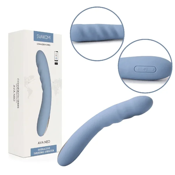 SVAKOM Ava Neo Waterproof Rechargeable Interactive Thrusting Vibrator – Blue