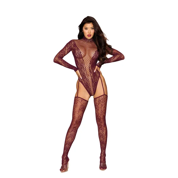 Teddy Bodystocking Dmnd - One Size - Cherry Lacquer
