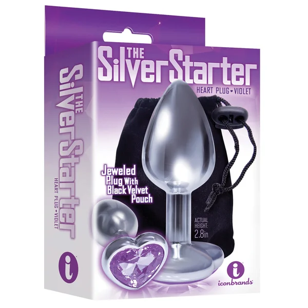 The 9's The Silver Starter Bejeweled Heart Stainless Steel Plug - Violet