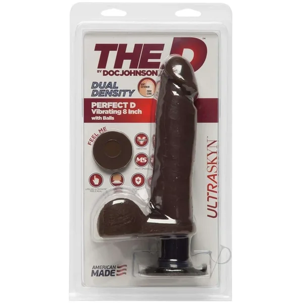 The D Perfect Dual Density Ultraskyn Realistic Vibrating Dildo With Suction Cup Chocolate 8-inch