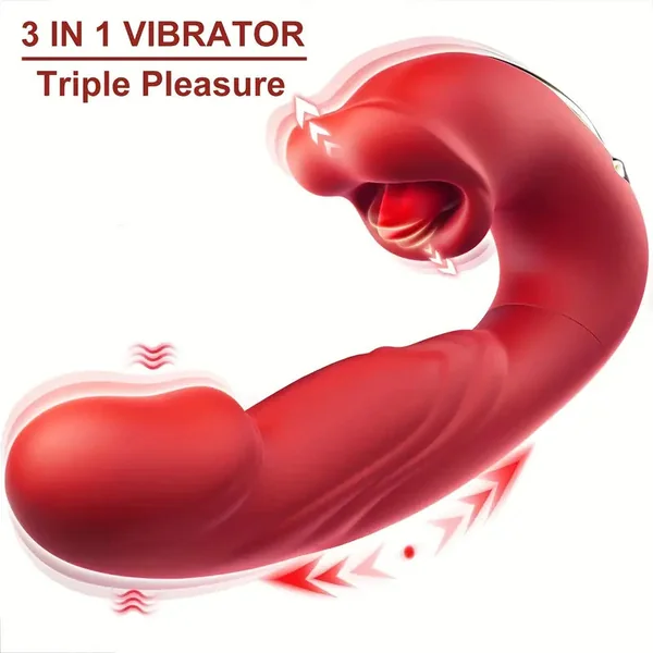 Thrusting Licking Rose Vibrator Women Sex Toy with Tongue