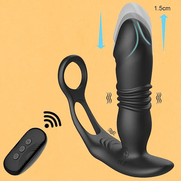Thrusting Prostate Stimulator Massager Toy, Delay Ejaculation Lock Ring Anal Butt Plug Sex Toys Dildos for Men