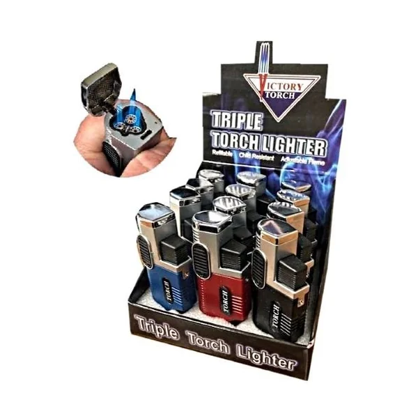 Triple Torch Cap Hold Cigar With Punch Clear Colors Mix