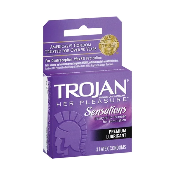 Trojan Her Pleasure Sensations Lubricated Condoms - 3 Pack