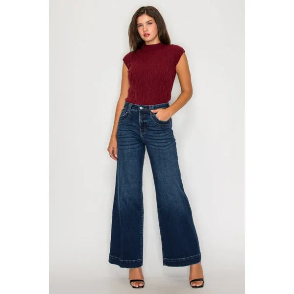 TUMMY CONTORL HIGH RISE A-WIDE LEG FIT JEANS