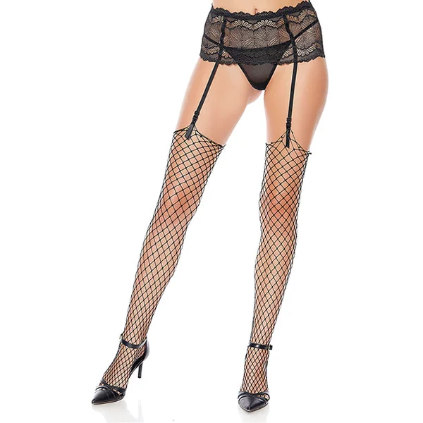 Unfinished Diamond Net Thigh High Black O/s